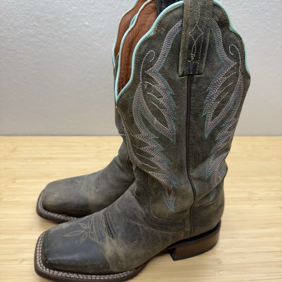 Dan Post Women's 6.5 Distressed Leather Western Boots Square Toe Teal Flame - Picture 5 of 7